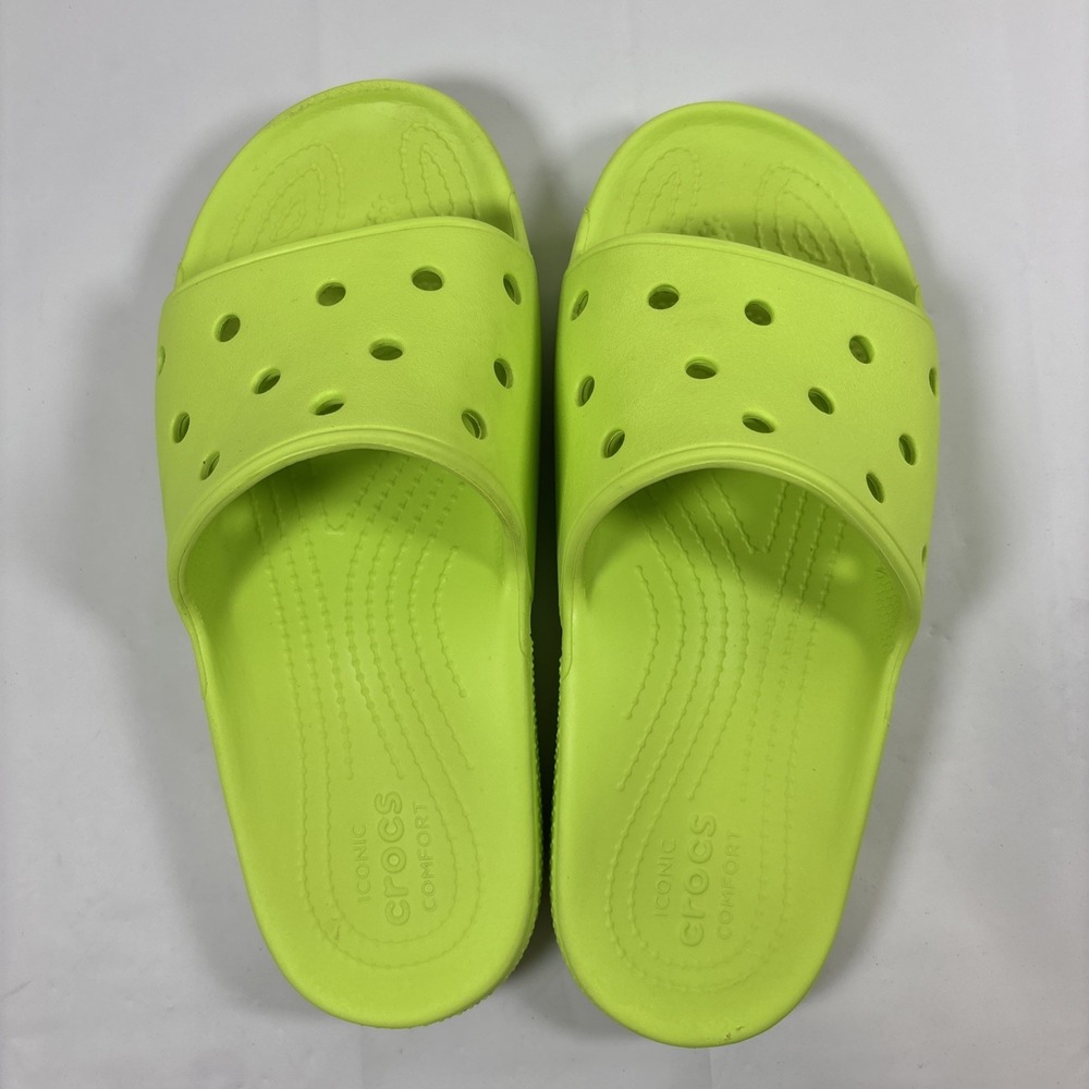 Crocs Classic Slide Sandals Neon Lime Green Womens 9 Mens 7 Slip On Shoe Comfort - Picture 5 of 11